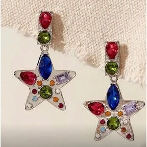 Free People Nancy Ann Earrings rhinestone silver gold plated multi color new